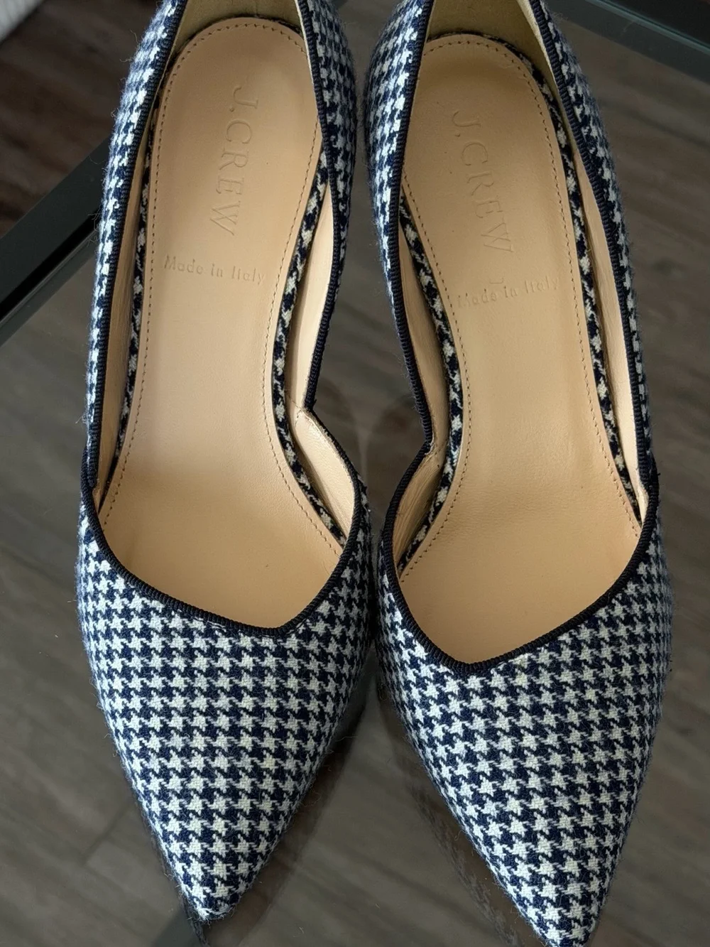 J. Crew Navy and White Houndstooth Pointed-Toe Pumps